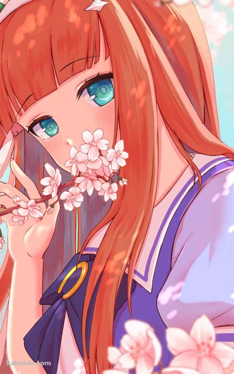 桜の花の匂いを嗅ぐサイレンススズカ / ウマ娘プリティーダービーのAndroidの壁紙(800px x 1280px) スマホ用