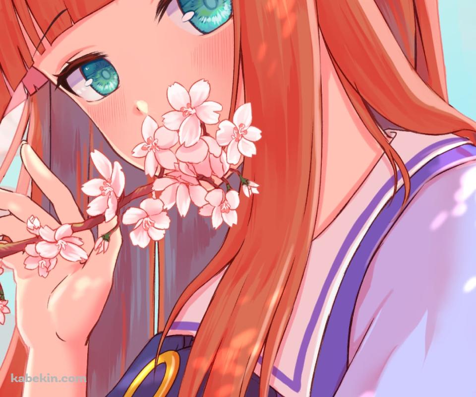 桜の花の匂いを嗅ぐサイレンススズカ / ウマ娘プリティーダービーのAndroidの壁紙(960px x 800px) スマホ用