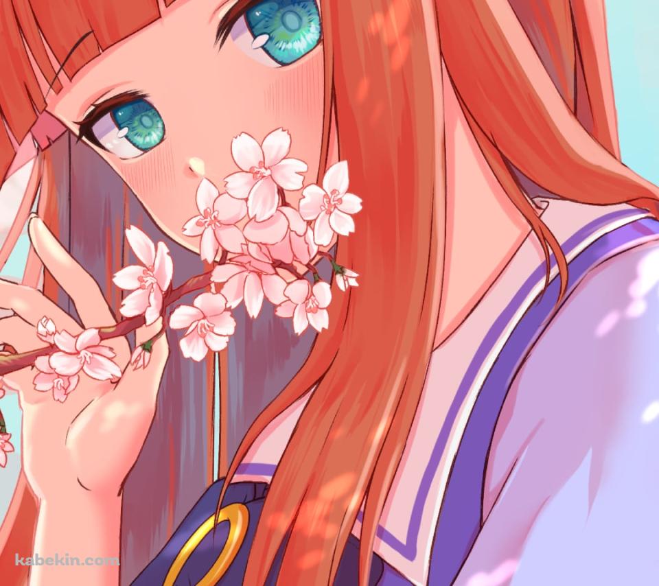 桜の花の匂いを嗅ぐサイレンススズカ / ウマ娘プリティーダービーのAndroidの壁紙(960px x 854px) スマホ用
