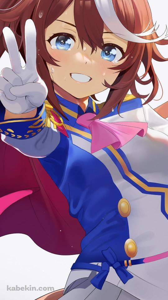 笑顔で右手でピースをするトウカイテイオー / ウマ娘プリティーダービーのAndroidの壁紙(540px x 960px) スマホ用