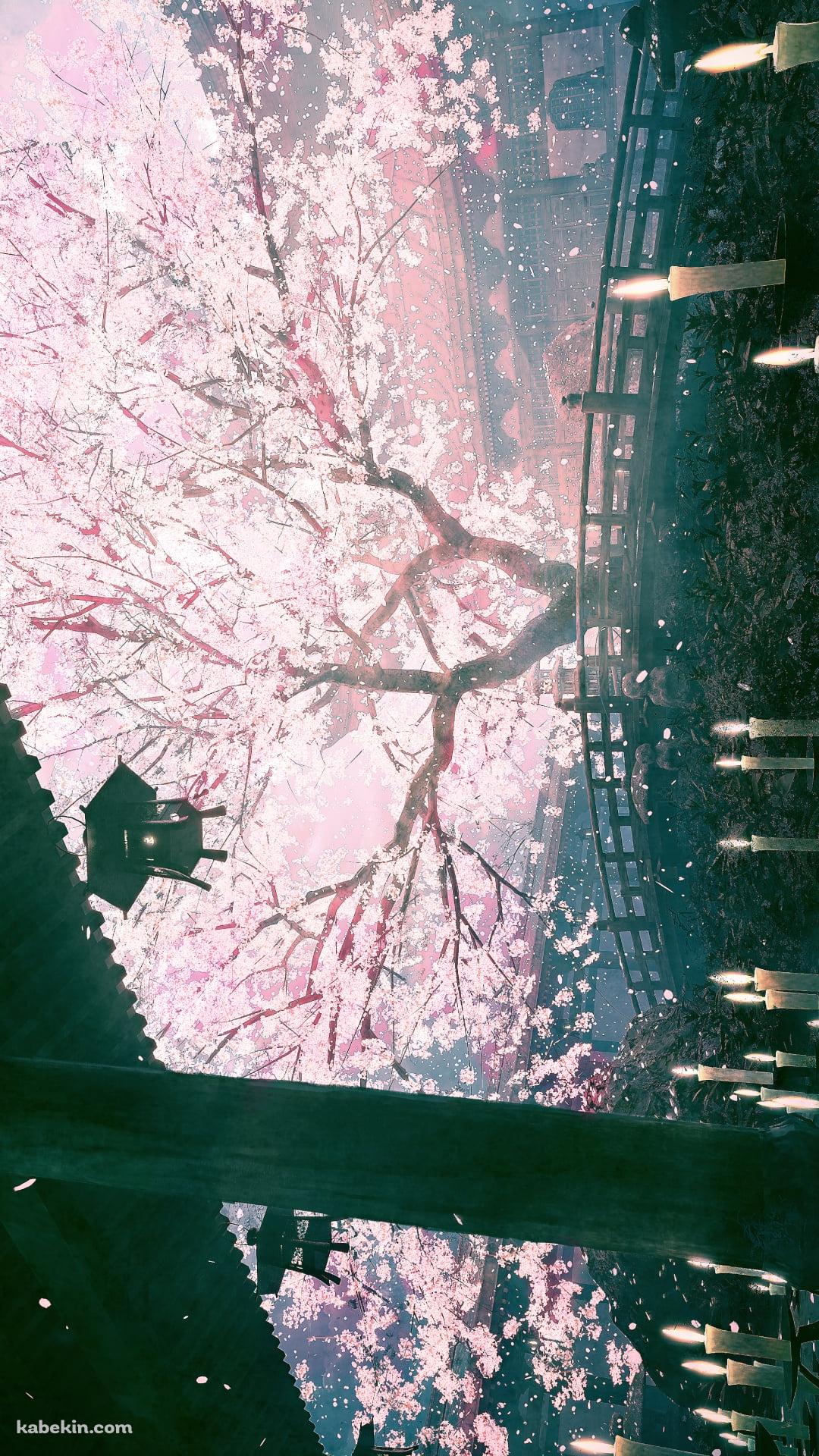 綺麗な大きな桜の木 / 沢山の蝋燭 / 橋のAndroidの壁紙(1080px x 1920px) スマホ用