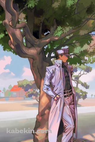 木の下に立つ空条承太郎 / ジョジョの奇妙な冒険のAndroidの壁紙(320px x 480px) スマホ用