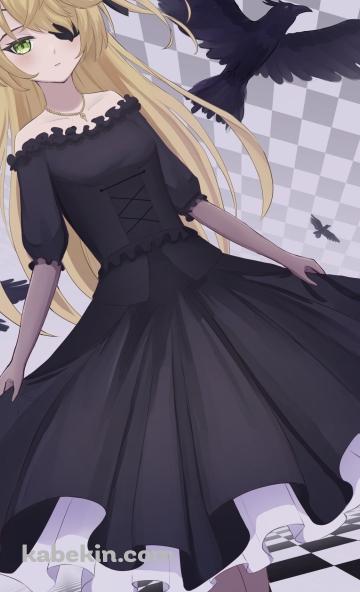 黒と白の部屋に佇むフィッシュル / 大量のカラス / 原神のAndroidの壁紙(360px x 592px) スマホ用