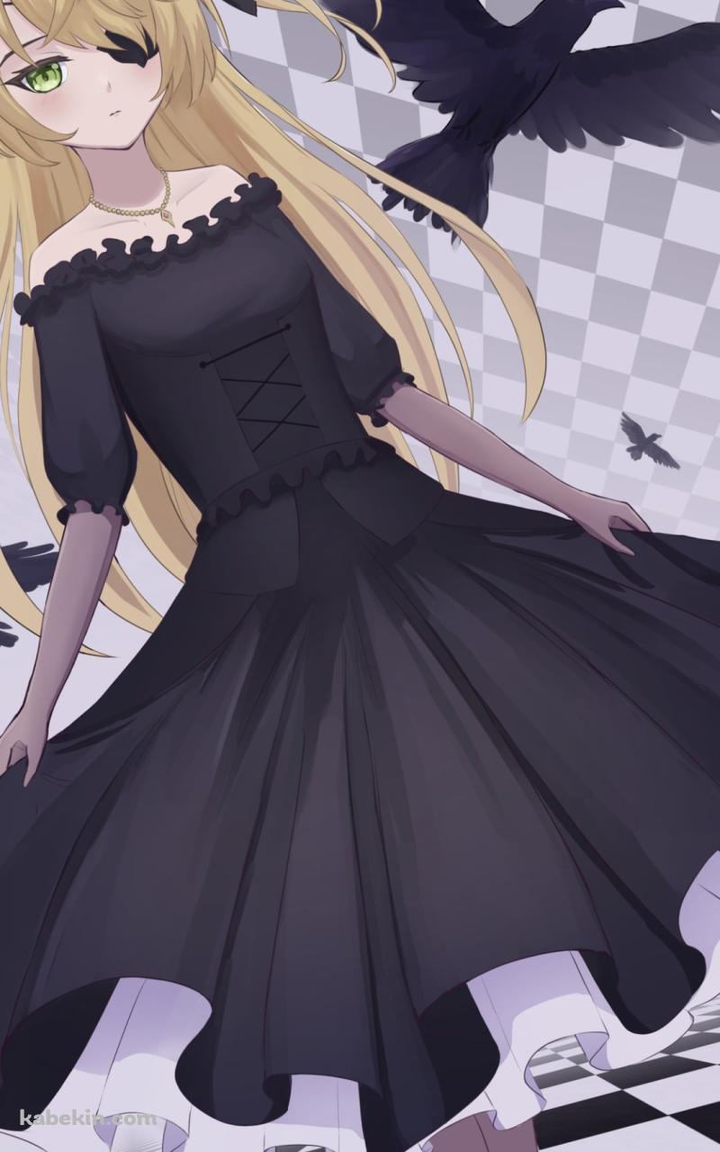 黒と白の部屋に佇むフィッシュル / 大量のカラス / 原神のAndroidの壁紙(800px x 1280px) スマホ用