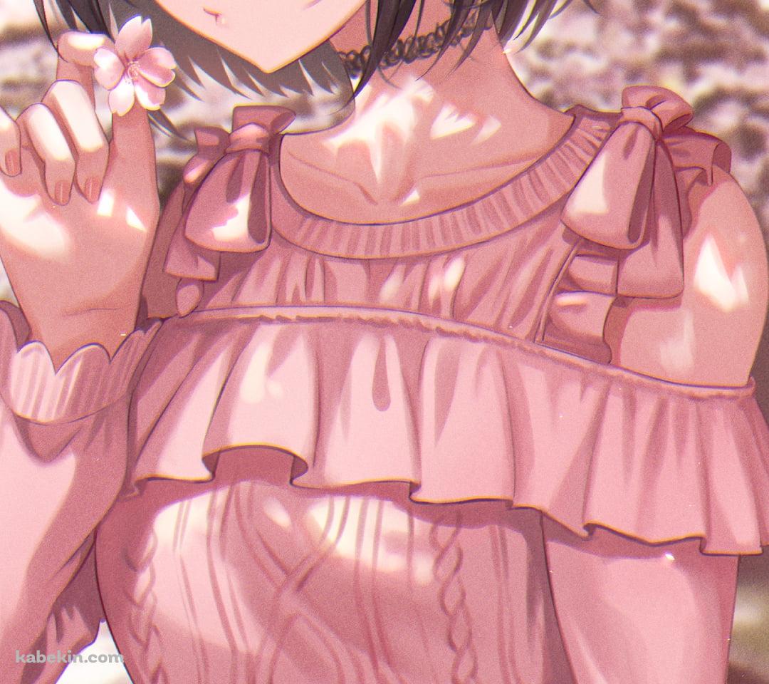 ピンクの服を着た可愛い東雲絵名 / 桜の並木道 / プロジェクトセカイのAndroidの壁紙(1080px x 960px) スマホ用