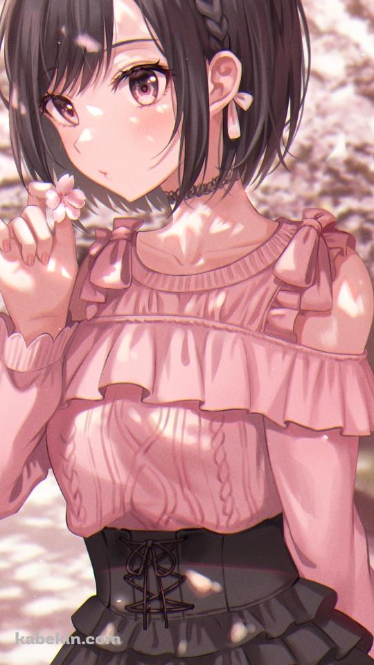 ピンクの服を着た可愛い東雲絵名 / 桜の並木道 / プロジェクトセカイのAndroidの壁紙(540px x 960px) スマホ用