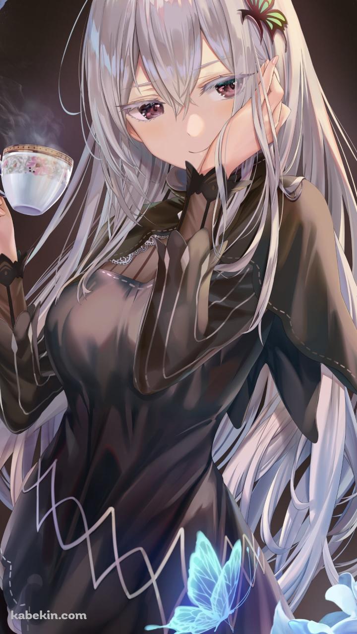 白いカップを持つ綺麗なエキドナ / re:ゼロから始める異世界生活のAndroidの壁紙(720px x 1280px) スマホ用