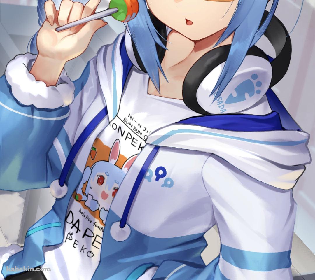 緑とオレンジの飴を舐めるメガネをかけた兎田ぺこら / ホロライブ / バーチャルYouTuber / VtuberのAndroidの壁紙(1080px x 960px) スマホ用