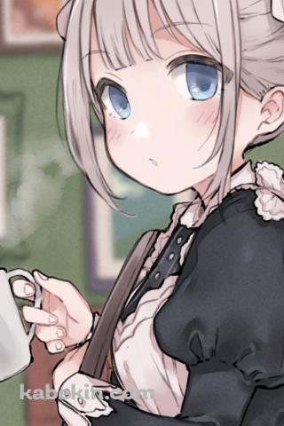 白いマグカップを持ちながらこちらを見つめるメイド姿の芹沢あさひ / しゅごキャラ！ / アイドルマスターシャイニーカラーズのAndroidの壁紙(320px x 480px) スマホ用
