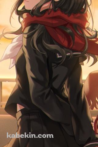 赤いマフラーを巻いたセーラー服の楯山文乃 (たてやまあやの) / メカクシティアクターズのAndroidの壁紙(320px x 480px) スマホ用