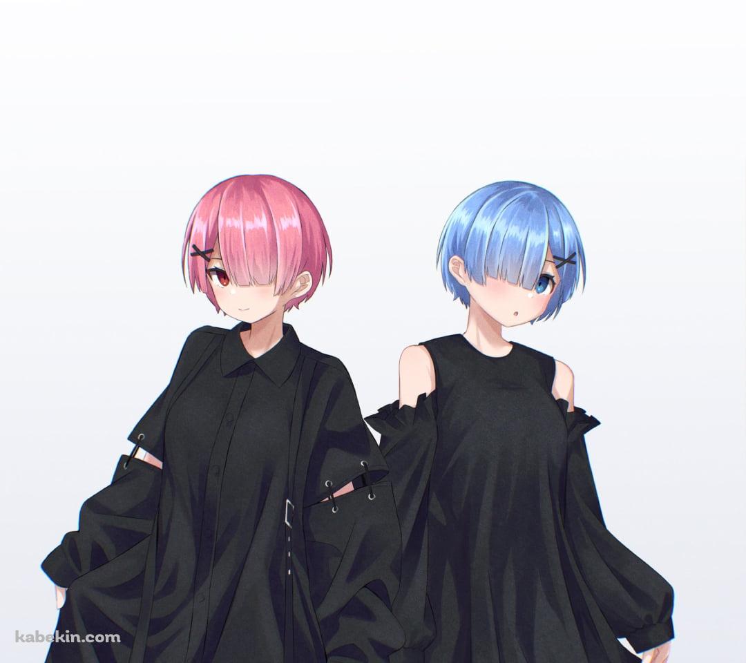 黒い服を着て靴を履いたレム・ラム / re:ゼロから始める異世界生活のAndroidの壁紙(1080px x 960px) スマホ用