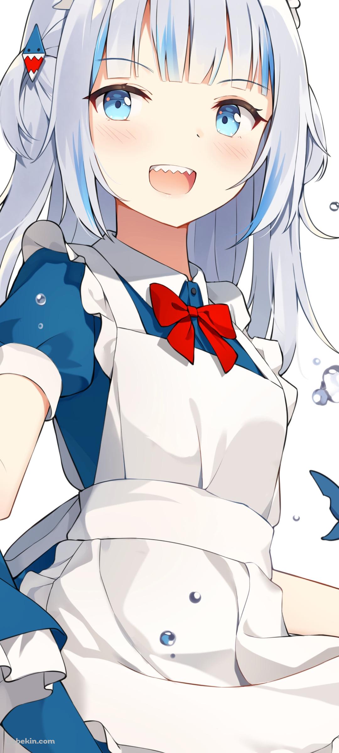 青いメイド服を着た可愛いがうる・ぐら / ホロライブ / バーチャルYouTuber / VtuberのAndroidの壁紙(1080px x 2400px) スマホ用