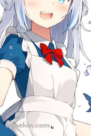 青いメイド服を着た可愛いがうる・ぐら / ホロライブ / バーチャルYouTuber / VtuberのAndroidの壁紙(320px x 480px) スマホ用