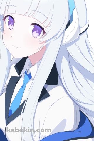 紫の大きな瞳でこちらを見て微笑む生塩ノア / ブルアカ / ブルーアーカイブのAndroidの壁紙(320px x 480px) スマホ用