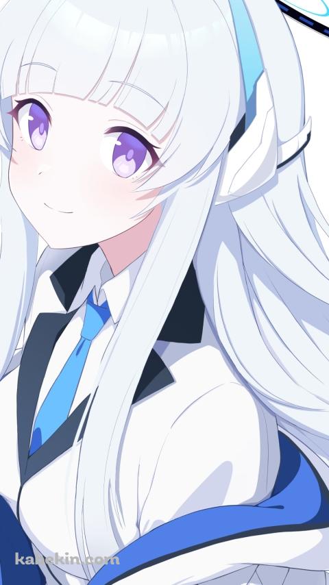 紫の大きな瞳でこちらを見て微笑む生塩ノア / ブルアカ / ブルーアーカイブのAndroidの壁紙(480px x 854px) スマホ用