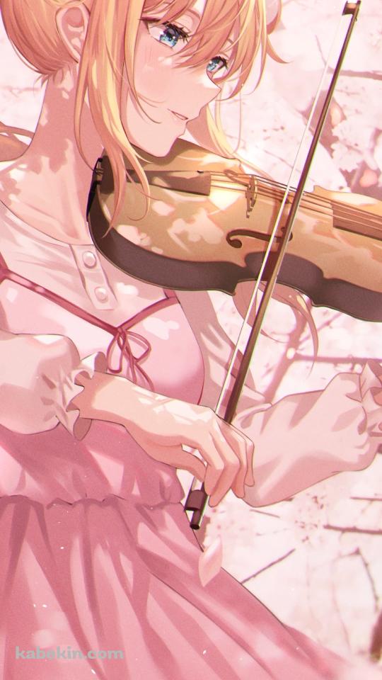 ヴァイオリンを弾く宮園かをり / 桜 / 四月は君の嘘のAndroidの壁紙(540px x 960px) スマホ用