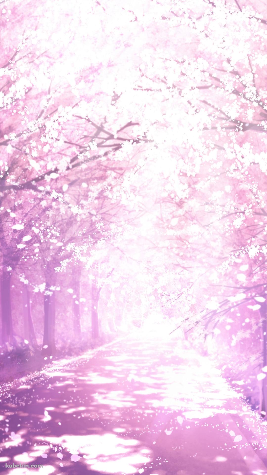 綺麗な桜の並木道 / イラスト / 木漏れ日のAndroidの壁紙(1080px x 1920px) スマホ用
