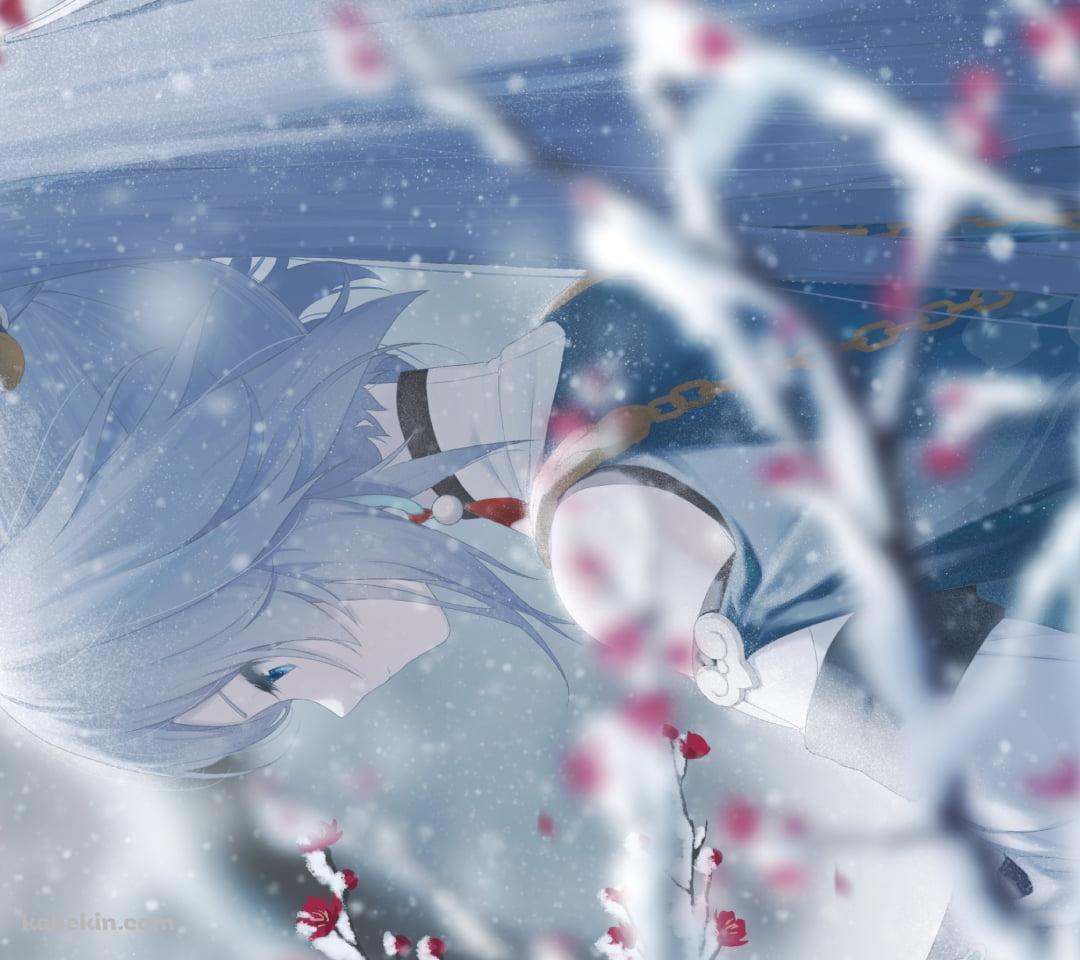 雪が降る中で佇む符华 / 梅の花 / 崩坏3rd / 崩壊3rdのAndroidの壁紙(1080px x 960px) スマホ用