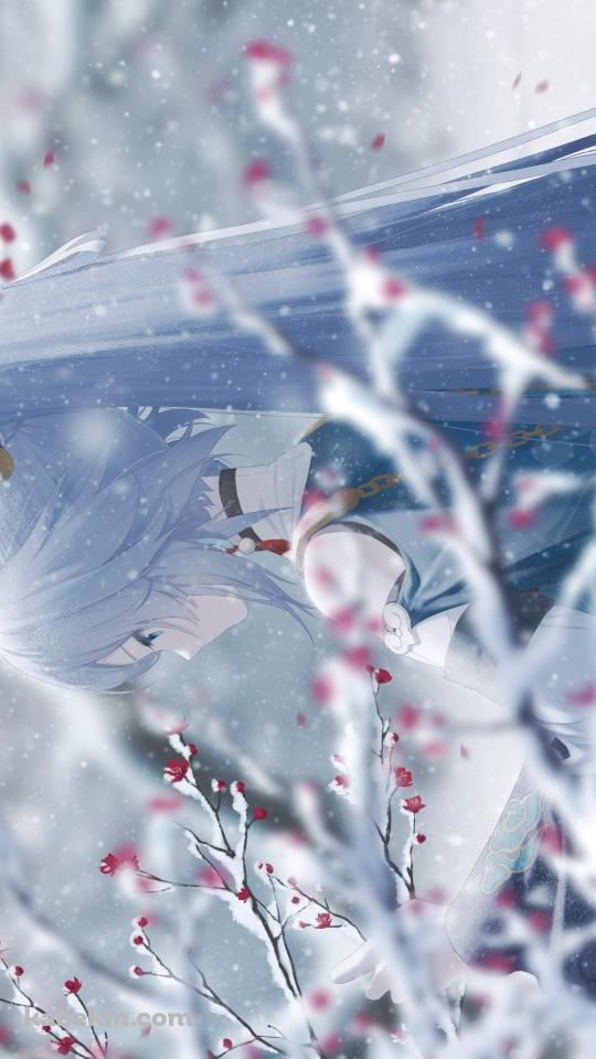 雪が降る中で佇む符华 / 梅の花 / 崩坏3rd / 崩壊3rdのAndroidの壁紙(540px x 960px) スマホ用