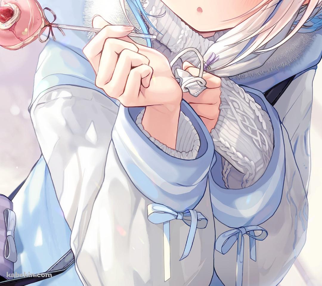 ピンクの飴を持つ可愛いリゼ・ヘルエスタ / 紫のポシェット / にじさんじ / バーチャルYouTuber / VtuberのAndroidの壁紙(1080px x 960px) スマホ用