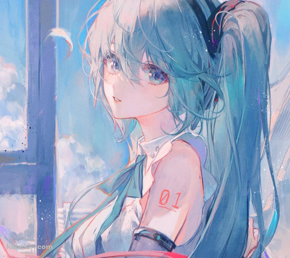 窓際、白い羽が舞う部屋と初音ミク / ボカロ / ボーカロイドのAndroidの壁紙(960px x 854px) スマホ用