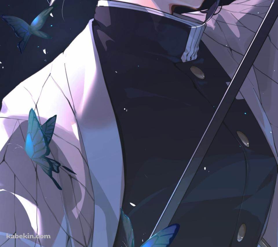 剣を構える胡蝶しのぶ / 沢山の青い蝶 / 鬼滅の刃のAndroidの壁紙(960px x 854px) スマホ用