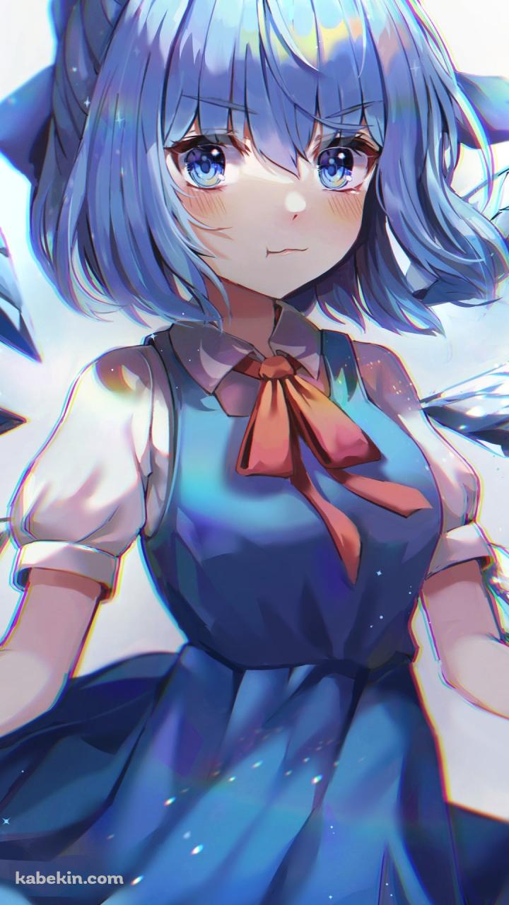 スカートの裾を両手で持ちこちらを見つめる可愛いチルノ / 東方のAndroidの壁紙(720px x 1280px) スマホ用