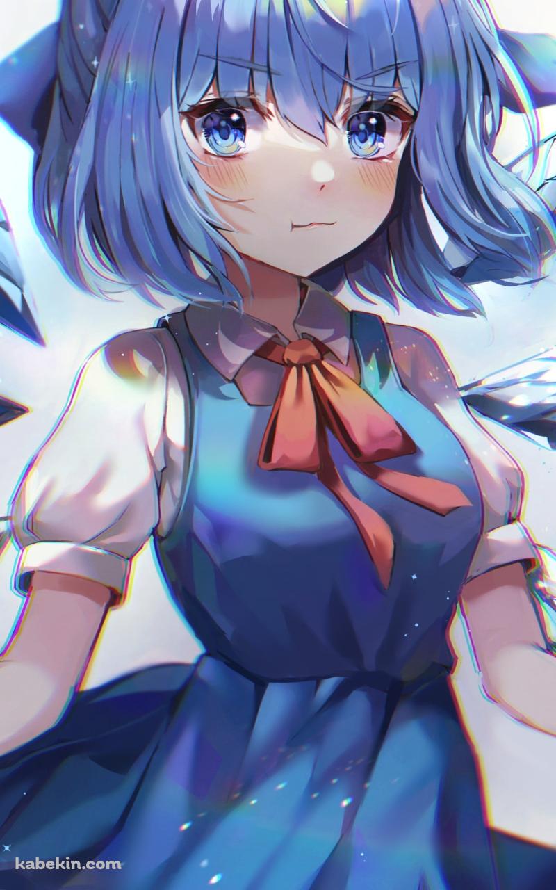 スカートの裾を両手で持ちこちらを見つめる可愛いチルノ / 東方のAndroidの壁紙(800px x 1280px) スマホ用