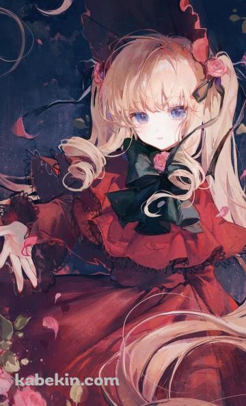 ピンクの花と赤い服を着た真紅 / ローゼンメイデンのAndroidの壁紙(360px x 592px) スマホ用