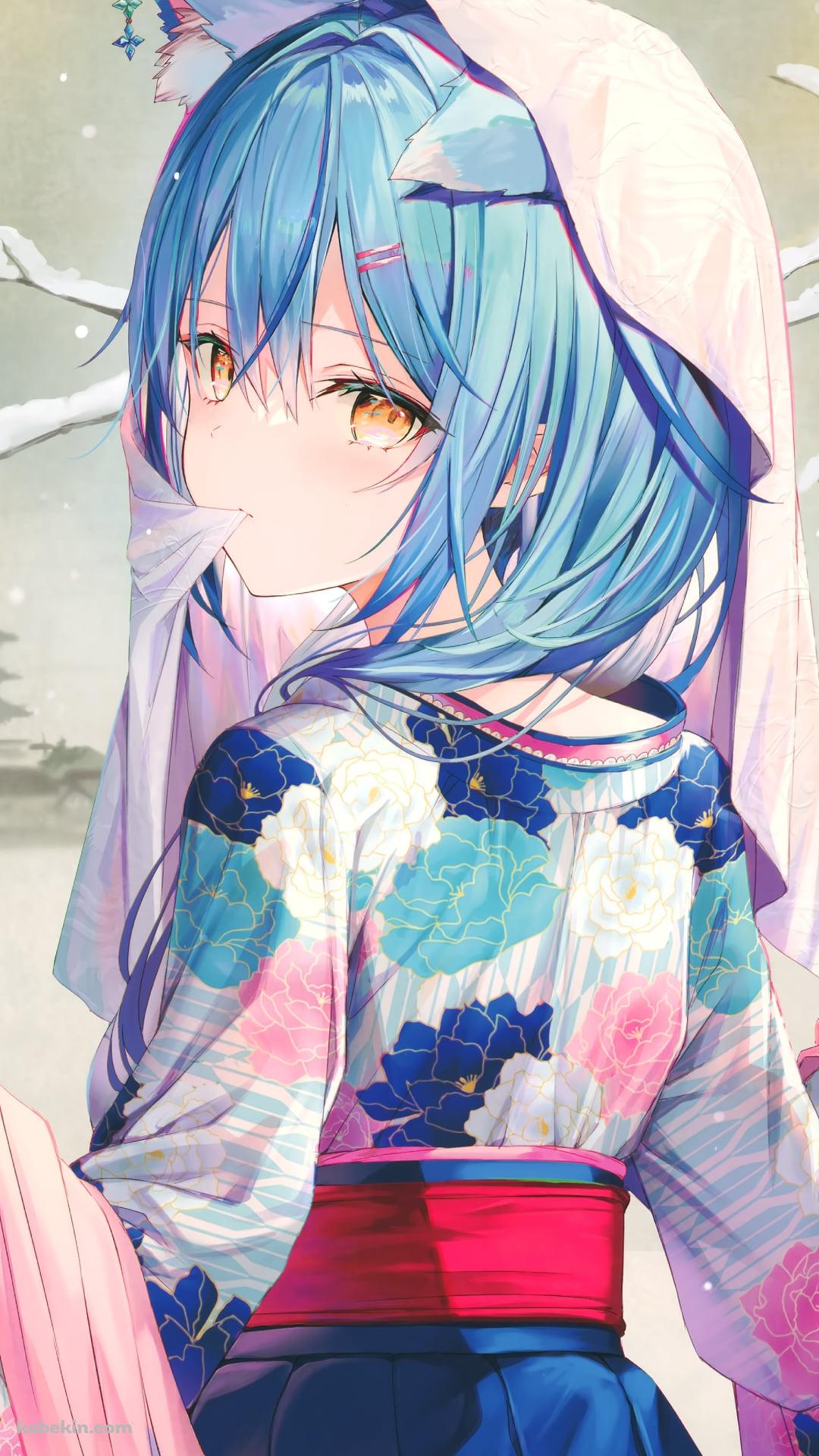 雪が降る中でこちらに振り返る雪花ラミィ / ホロライブ / バーチャルYouTuber / VtuberのAndroidの壁紙(1080px x 1920px) スマホ用