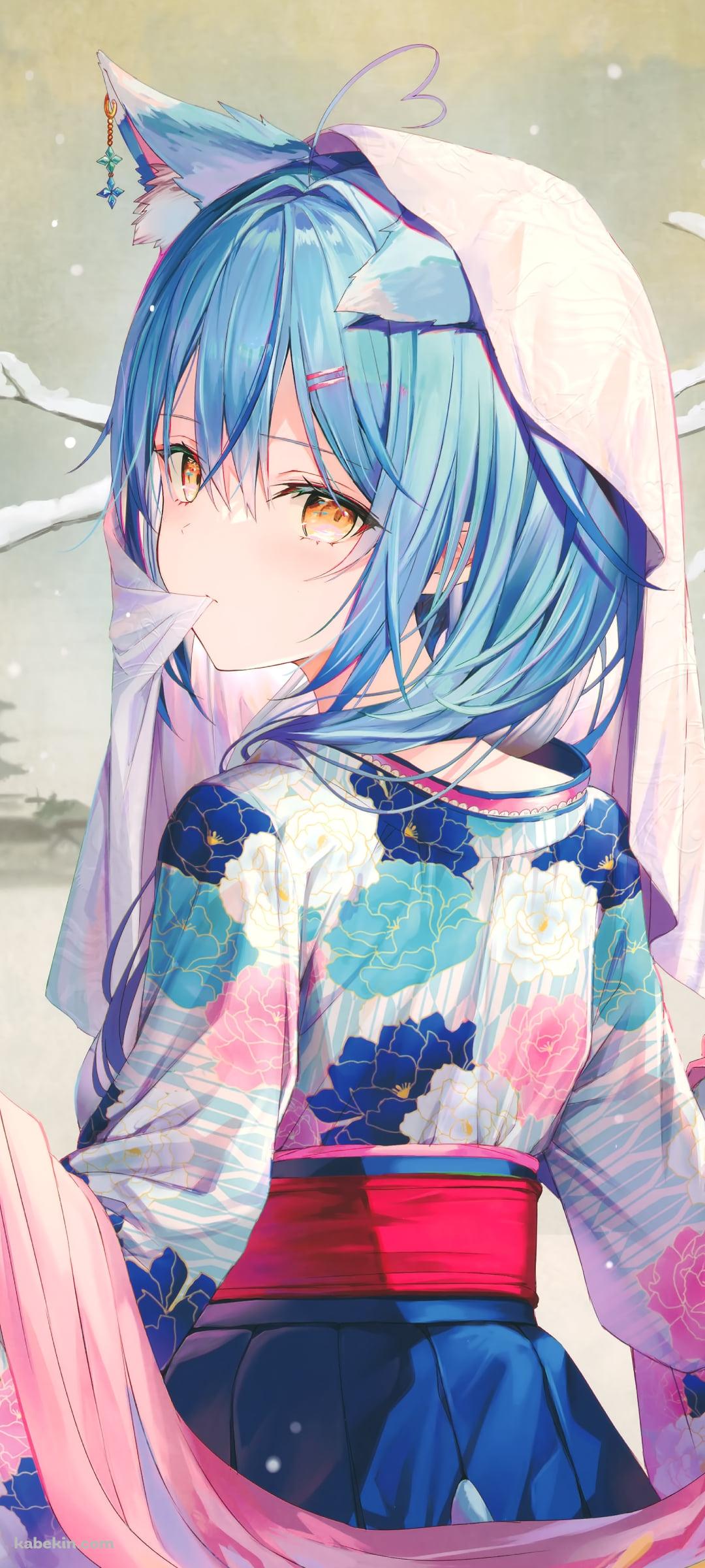 雪が降る中でこちらに振り返る雪花ラミィ / ホロライブ / バーチャルYouTuber / VtuberのAndroidの壁紙(1080px x 2400px) スマホ用