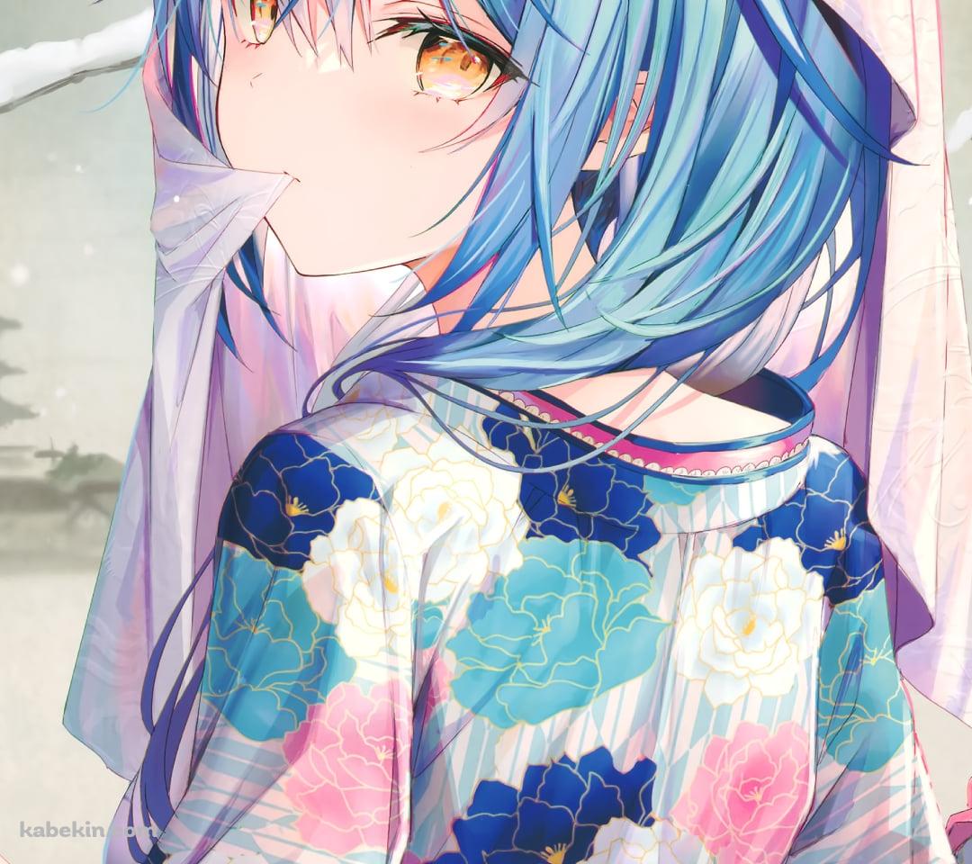 雪が降る中でこちらに振り返る雪花ラミィ / ホロライブ / バーチャルYouTuber / VtuberのAndroidの壁紙(1080px x 960px) スマホ用