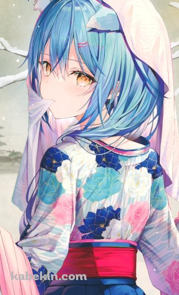 雪が降る中でこちらに振り返る雪花ラミィ / ホロライブ / バーチャルYouTuber / VtuberのAndroidの壁紙(360px x 592px) スマホ用