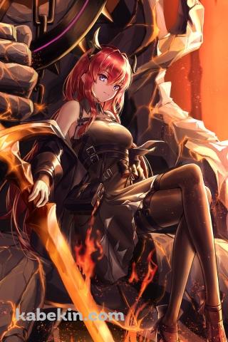 炎の剣に手をかけるスルト / アークナイツのAndroidの壁紙(320px x 480px) スマホ用
