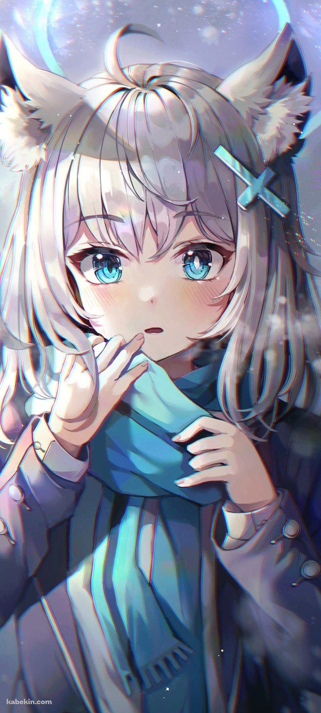 乱反射する光と青いマフラーを巻いた砂狼シロコ / ブルアカ / ブルーアーカイブのAndroidの壁紙(1080px x 2400px) スマホ用