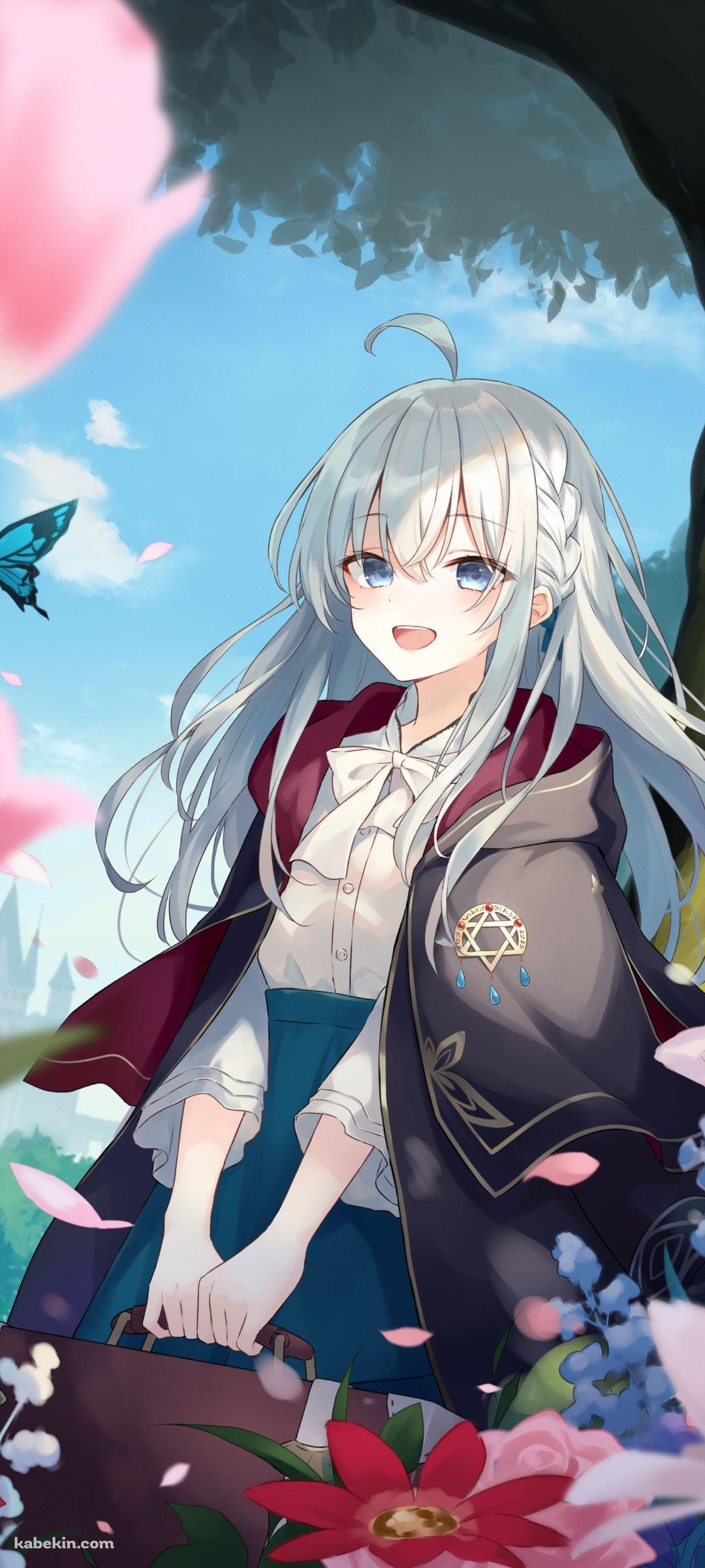 笑顔のイレイナ / 青い蝶 / ピンクのチューリップ / 魔女の旅々のAndroidの壁紙(1080px x 2400px) スマホ用