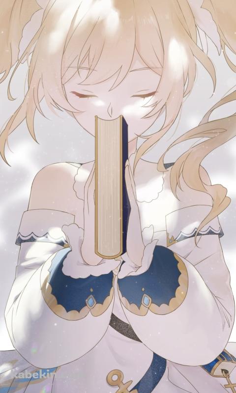 目をつぶり厚い本を閉じるバーバラ / 原神のAndroidの壁紙(480px x 800px) スマホ用