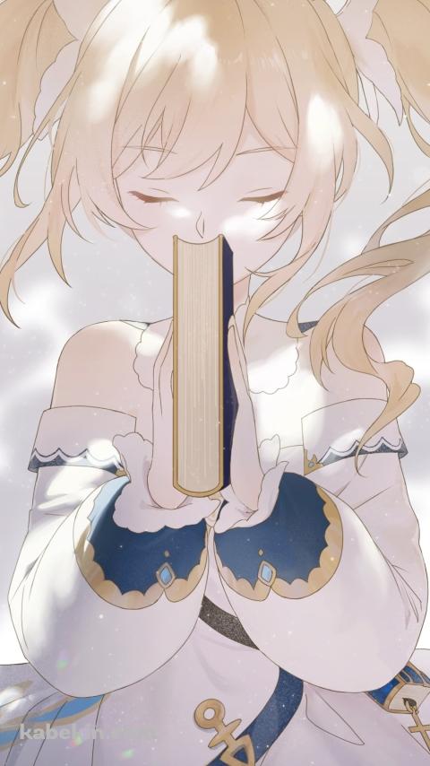 目をつぶり厚い本を閉じるバーバラ / 原神のAndroidの壁紙(480px x 854px) スマホ用