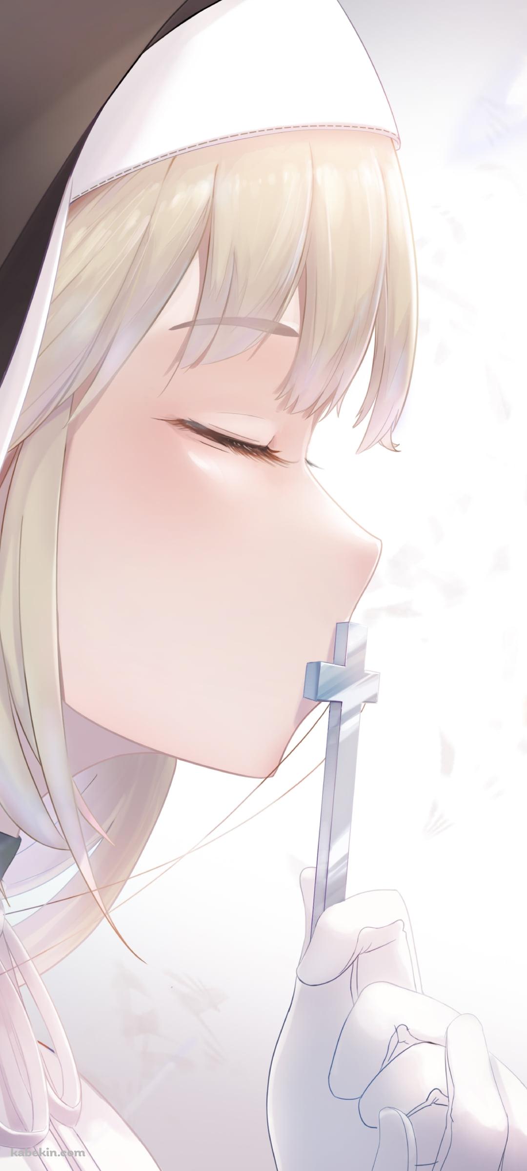 十字架にキスをするシスター・クレア / にじさんじ / バーチャルYouTuber / VtuberのAndroidの壁紙(1080px x 2400px) スマホ用
