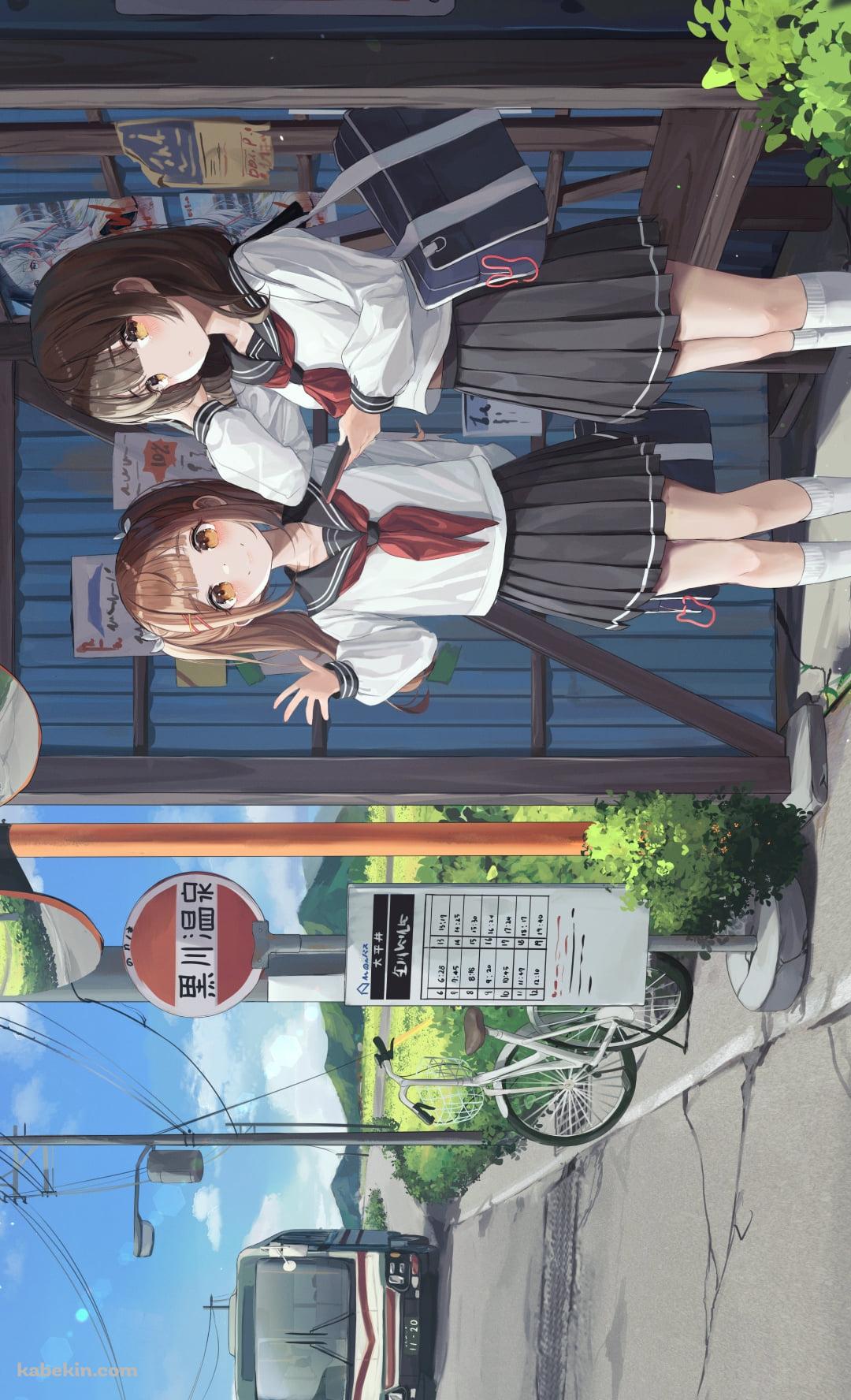 バス停でバスを待つ女子高生 / JK / 黒川温泉 / 熊本のAndroidの壁紙(1080px x 1776px) スマホ用