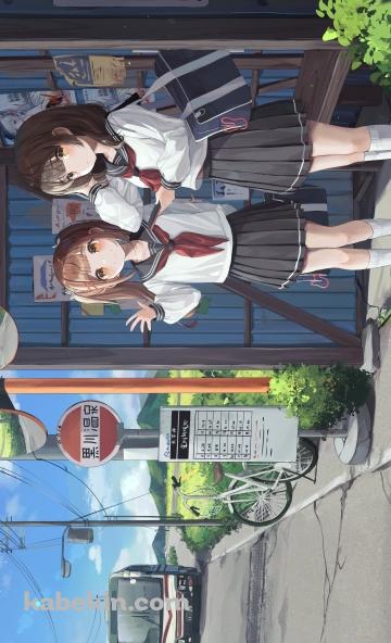 バス停でバスを待つ女子高生 / JK / 黒川温泉 / 熊本のAndroidの壁紙(360px x 592px) スマホ用