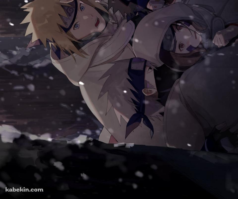 雪が降る中、うずくまる波風ミナト / はたけカカシ / うちはオビト / のはらリン / NARUTOのAndroidの壁紙(960px x 800px) スマホ用