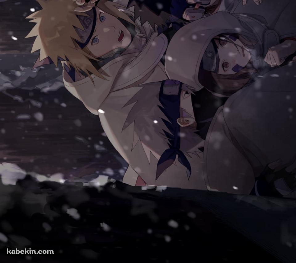 雪が降る中、うずくまる波風ミナト / はたけカカシ / うちはオビト / のはらリン / NARUTOのAndroidの壁紙(960px x 854px) スマホ用