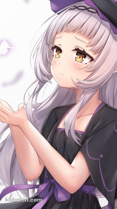 紫に光る羽に手をかざす紫咲シオン / ホロライブ / バーチャルYouTuber / VtuberのAndroidの壁紙(480px x 854px) スマホ用