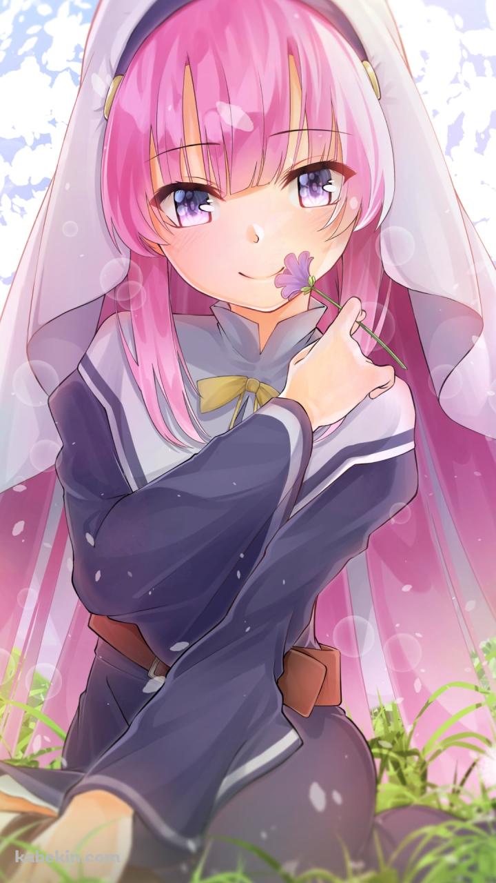 紫の花を摘む佐藤ひな / 神様になった日のAndroidの壁紙(720px x 1280px) スマホ用