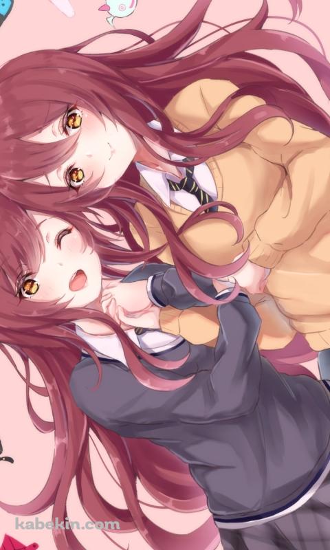 腕を組む可愛い大崎甘奈と大崎甜花 / アイドルマスターシンデレラガールズのAndroidの壁紙(480px x 800px) スマホ用