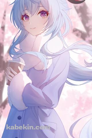 珈琲を持ちこちらを見つめる甘雨 / 原神のAndroidの壁紙(320px x 480px) スマホ用