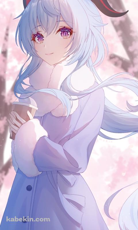 珈琲を持ちこちらを見つめる甘雨 / 原神のAndroidの壁紙(480px x 800px) スマホ用