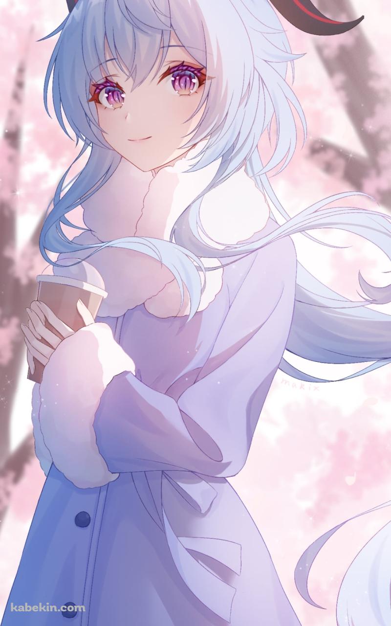 珈琲を持ちこちらを見つめる甘雨 / 原神のAndroidの壁紙(800px x 1280px) スマホ用