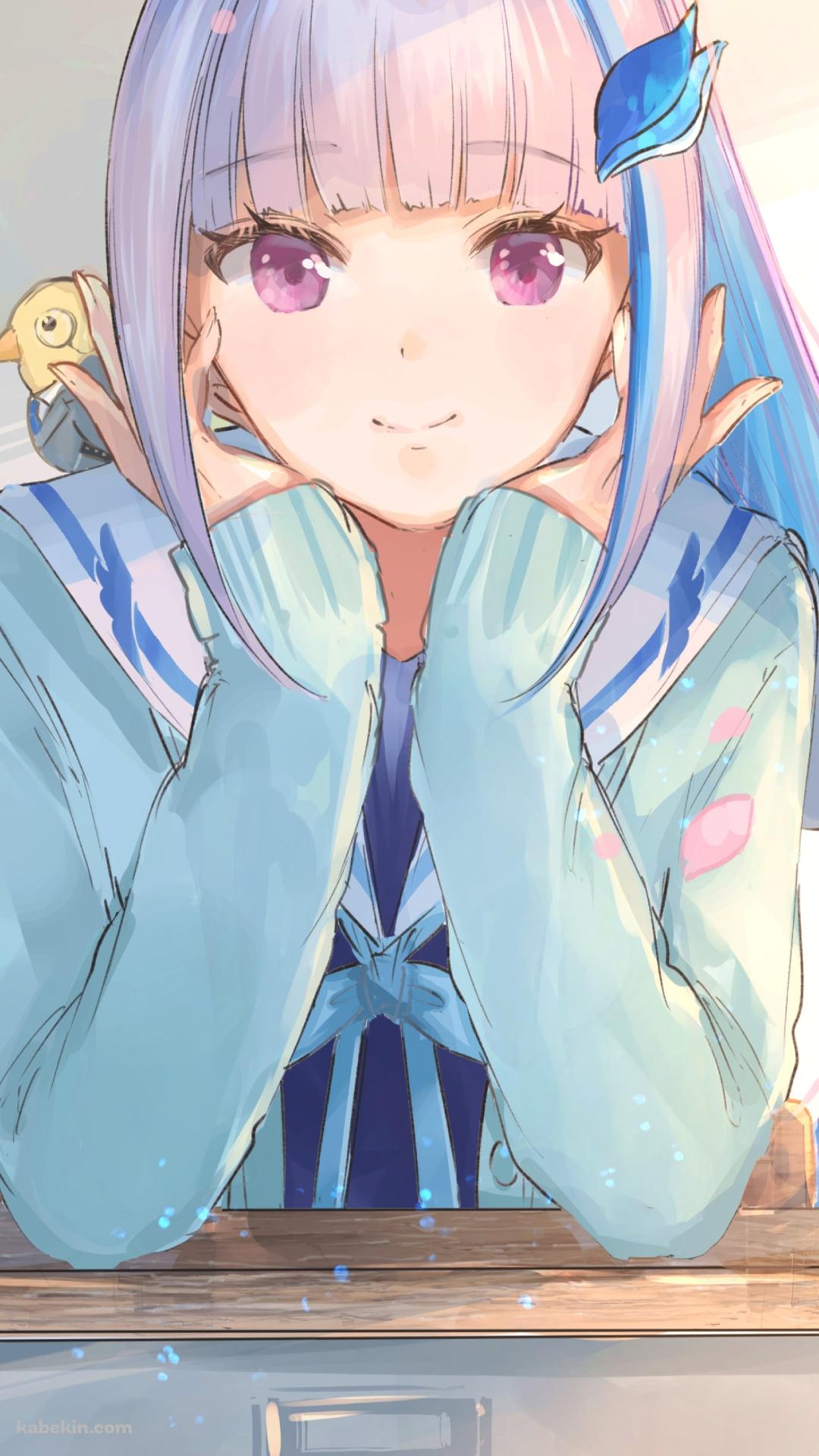 学校の机で頬杖をつく可愛い笑顔のリゼ・ヘルエスタ / にじさんじ / バーチャルYouTuber / VtuberのAndroidの壁紙(1080px x 1920px) スマホ用